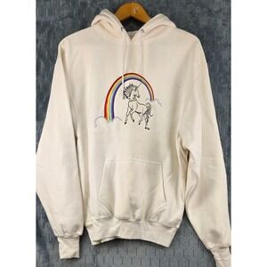 Steve and Barry's Rainbow Unicorn Pullover Hoodie Size M Unisex White AS-IS